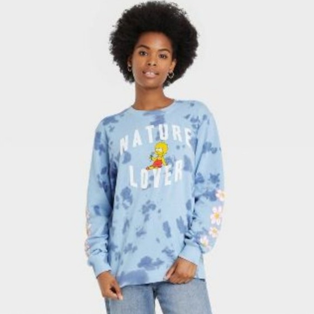 Lisa Simpson Nature Lover Graphic Blue Tie Dye Women's Sweatshirt Size XL